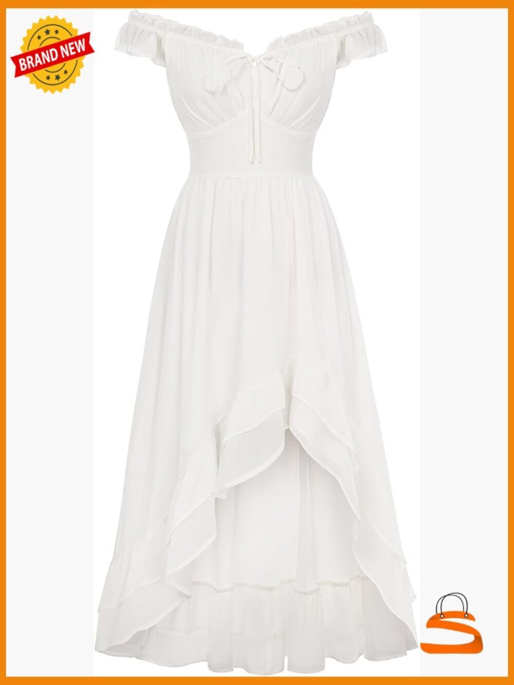 Off Shoulder Flowy Chiffon Corset Dress High Low Ruffle Hem Wedding Guest